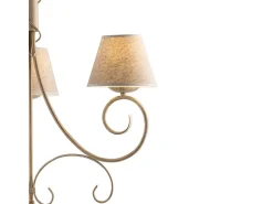 Lámpara de araña vienesa en hierro lacado con decoración. Oro antiguo y pantallas de lámparas d. 13 en PVC efecto tela de yute 3 luces 118 Ø52 Marfil Outlet