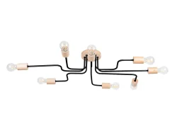 Sollux Lighting Lámpara de araña Zimbo desván de acero/madera - 8 fuentes luminosas 3000K - L.100 x A.16,5 cm - /madera natural Negro Clearance