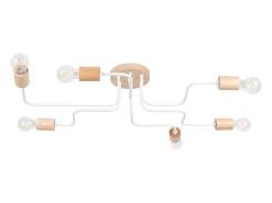 Sollux Lighting Lámpara Suspendida-Lámpara de araña Zimbo desván de acero/madera - 6 fuentes luminosas 4000K - L.85 x A.16,5 cm - /madera natural Blanco