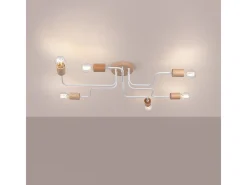 Sollux Lighting Lámpara Suspendida-Lámpara de araña Zimbo desván de acero/madera - 6 fuentes luminosas 4000K - L.85 x A.16,5 cm - /madera natural Blanco