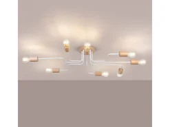 Online Sollux Lighting Lámpara de araña Zimbo desván de acero/madera - 8 fuentes luminosas 4000K - L.100 x A.16,5 cm - /madera natural Blanco