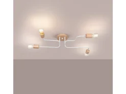 Online Sollux Lighting Lámpara de araña Zimbo desván de acero/madera - 4 fuentes luminosas 4000K - L.75 x A.16,5 cm - /madera natural Blanco