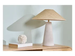 New Miliboo Lámpara de mesa blanca de cerámica con pantalla de mimbre H47 cm JUNI Blanco