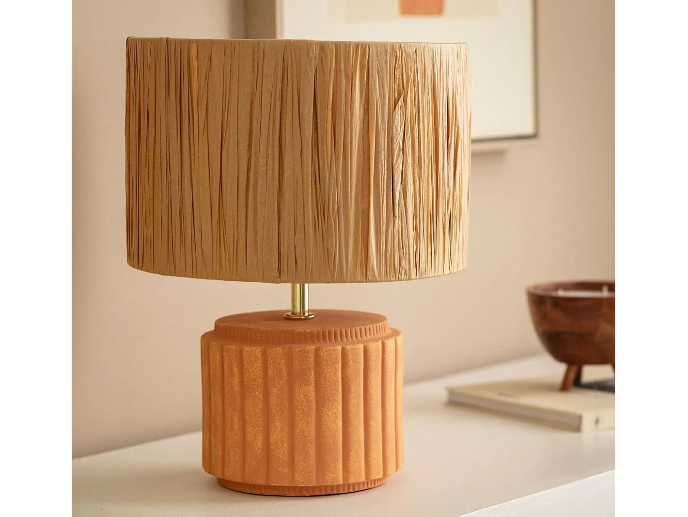 Clearance Ledkia Lámpara de Mesa Cerámica y Rafia Kinney Terracota Multicolor