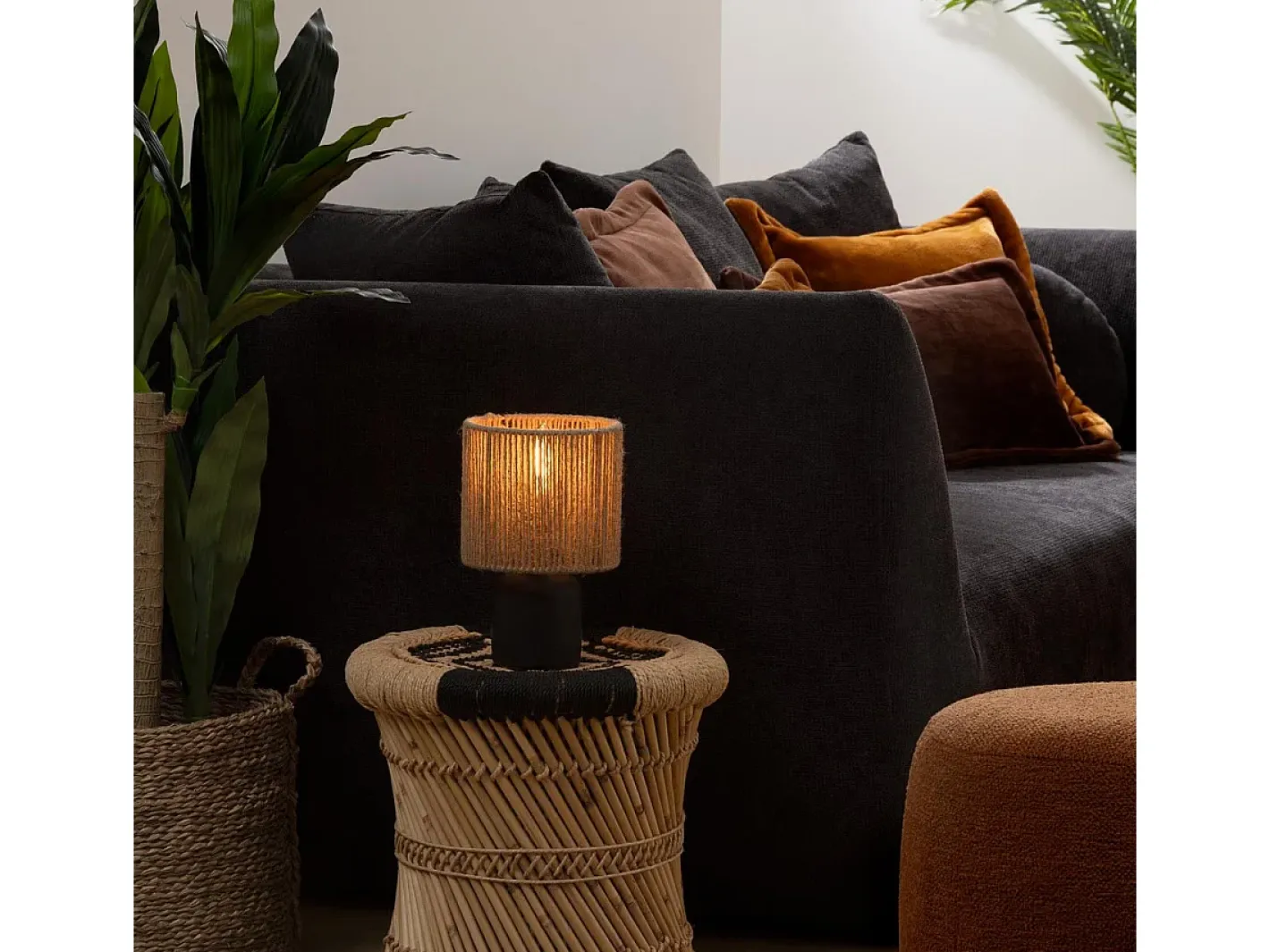 Atmosphera Lámpara de mesa cilíndrica estilo bohemio 16 x 16 x 24 cm Negro Hot