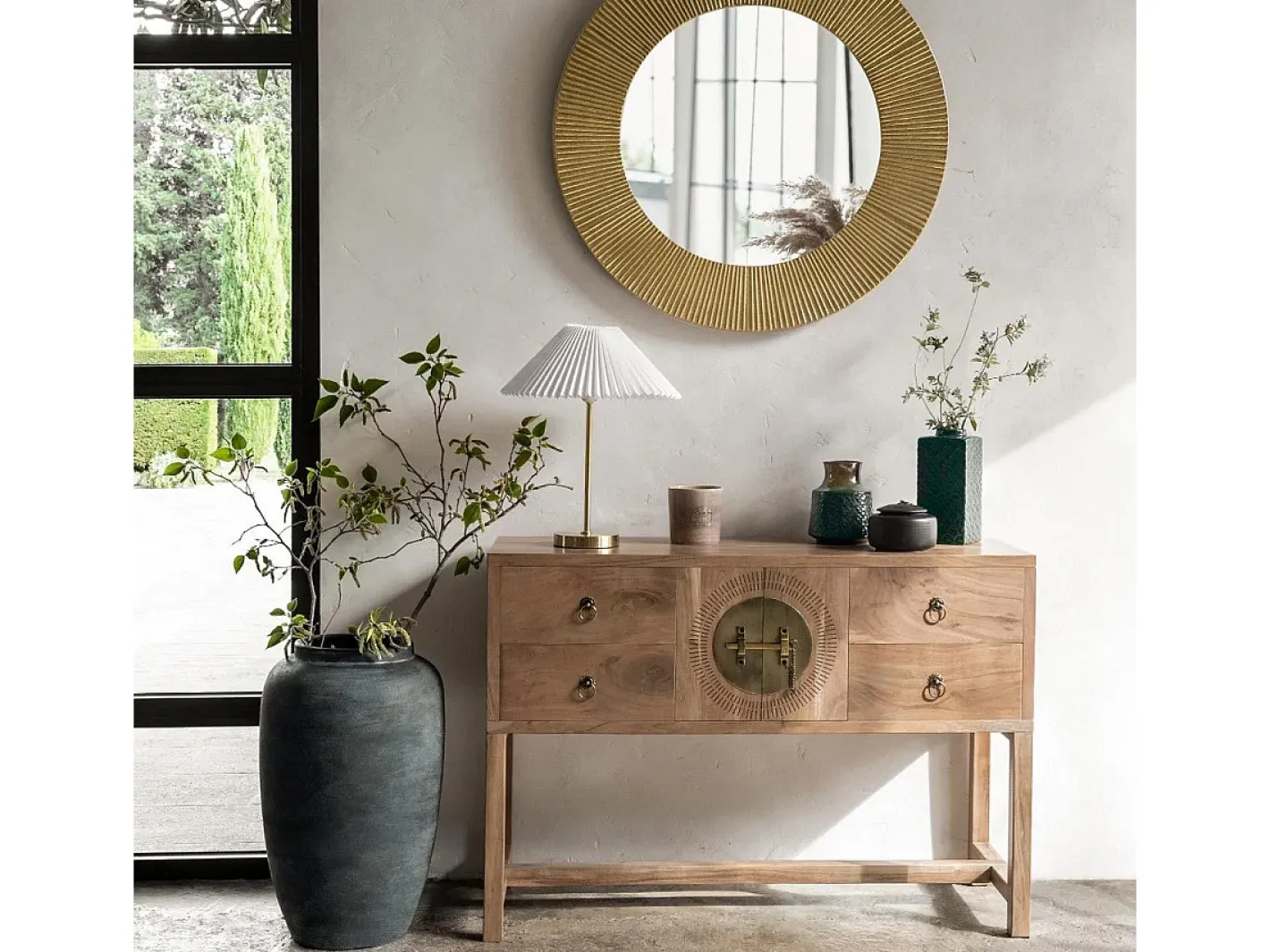 Outlet Atmosphera Lámpara de mesa con pantalla plisada Dorado