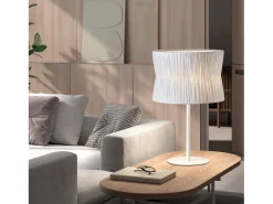 Lámpara de mesa CORA estilo clásico - Alt. 54 cm - E27 40W - pantalla cinta plisada ø38,5 cm - cable 2 mts - on&off - acero y - IP20 Blanco Sale