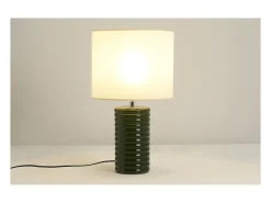 Miliboo Lámpara De Mesa-Lámpara de mesa de cerámica esmaltada oscuro con pantalla de color crudo 53 cm BERRO Verde