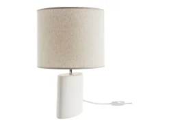 Miliboo Lámpara de mesa de cerámica blanca mate con pantalla de lino natural TIGA Blanco Hot