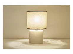 Miliboo Lámpara de mesa de cerámica blanca mate con pantalla de lino natural TIGA Blanco Hot