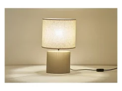 Clearance Miliboo Lámpara de mesa de cerámica color mate con pantalla de lino natural TIGA Topo