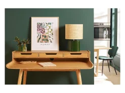 Miliboo Lámpara de mesa de cerámica oscuro con pantalla de rafia natural 40 cm TIGA Verde Online