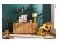 Miliboo Lámpara De Mesa-Lámpara de mesa de cerámica esmaltada amarilla con pantalla de rafia BERRO Amarillo
