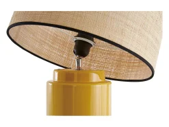 Miliboo Lámpara De Mesa-Lámpara de mesa de cerámica esmaltada amarilla con pantalla de rafia BERRO Amarillo