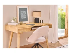 New Miliboo Lámpara de mesa de cerámica negra con pantalla de rafia 35 cm ROCHA Negro