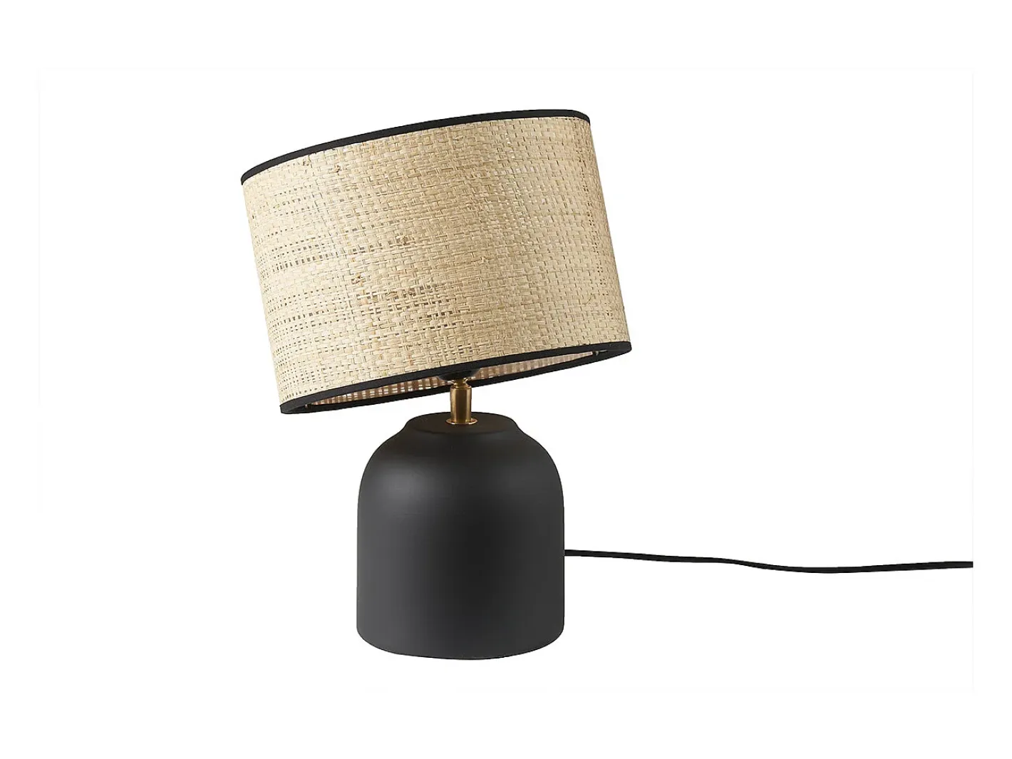 New Miliboo Lámpara de mesa de cerámica negra con pantalla de rafia 35 cm ROCHA Negro