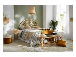 Outlet Miliboo Lámpara de mesa de cerámica esmaltada color topo con pantalla de rafia MAJES Crema