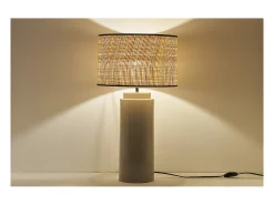 Outlet Miliboo Lámpara de mesa de cerámica esmaltada color topo con pantalla de rafia MAJES Crema