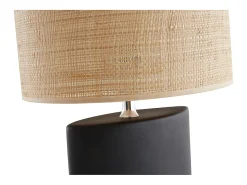 Best Miliboo Lámpara de mesa de cerámica negra mate con pantalla de rafia TIGA Negro