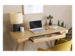Best Miliboo Lámpara de mesa de cerámica negra mate con pantalla de rafia TIGA Negro