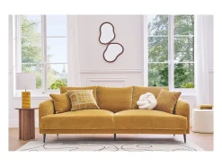 Miliboo Lámpara de mesa de cerámica esmaltada amarilla con pantalla de color crudo BERRO Amarillo Outlet