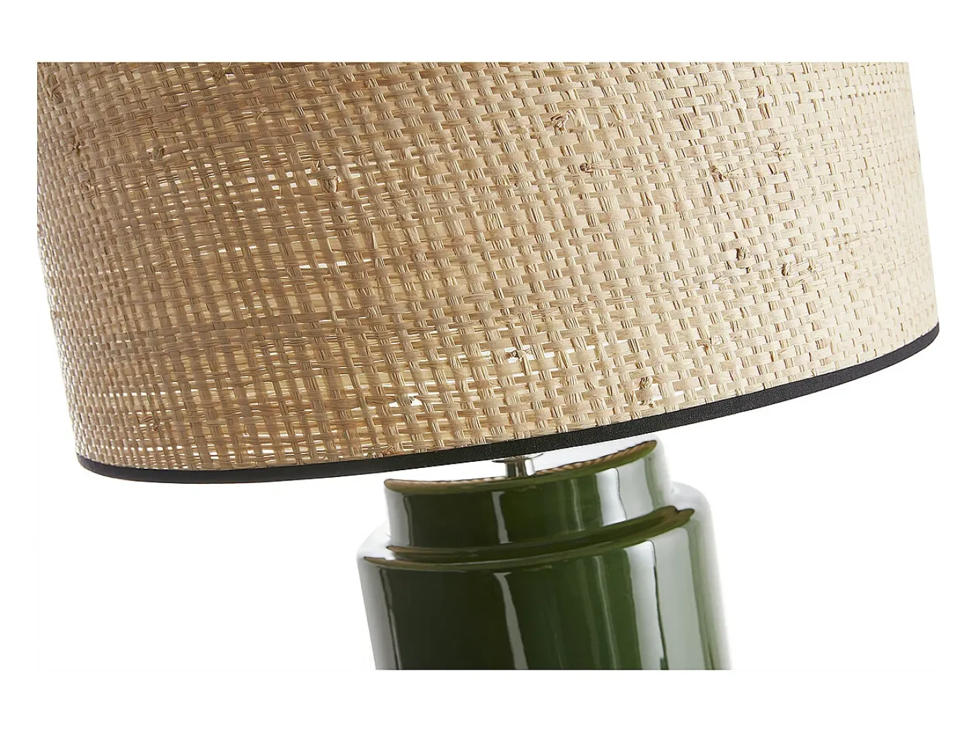 Discount Miliboo Lámpara de mesa de cerámica esmaltada verde con pantalla de rafia natural 64 cm MAJES Verde pino