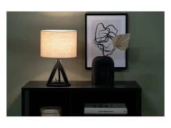 Venture Home Lámpara de mesa de hevea y lino Kona Negro Sale