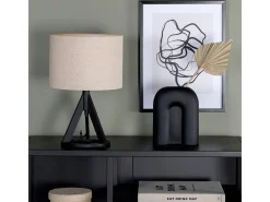 Venture Home Lámpara de mesa de hevea y lino Kona Negro Sale