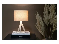 Venture Home Lámpara De Mesa-Lámpara de mesa de hevea y lino Kona Blanco