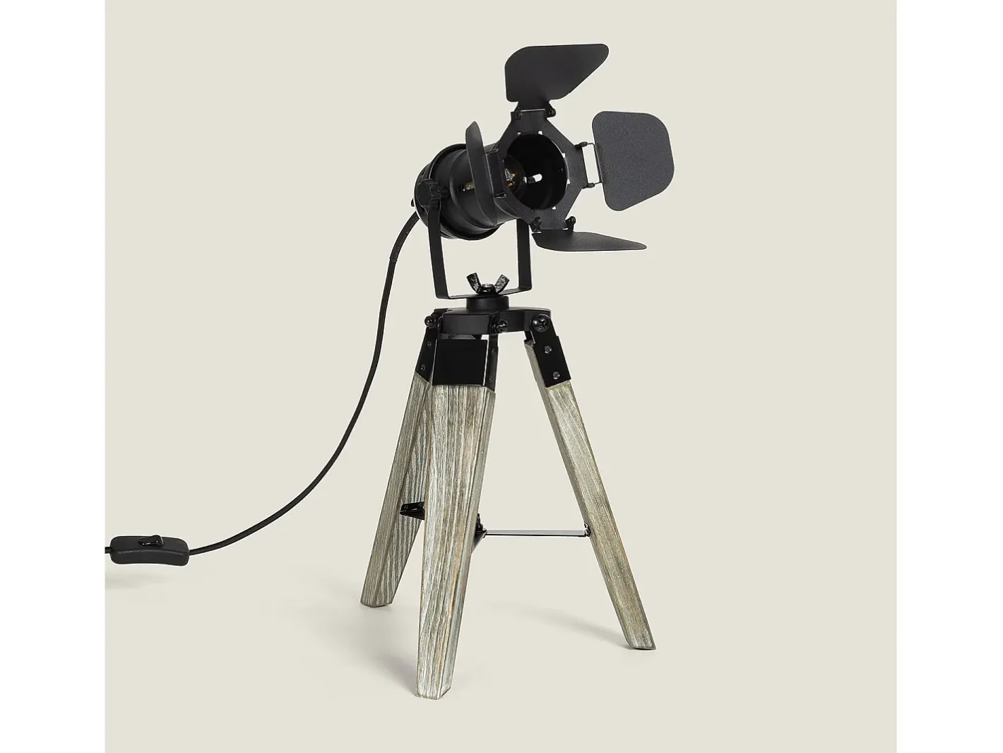 Sale Ledkia Lámpara de Mesa de Madera y Metal Cinema Kurangna XS Negro