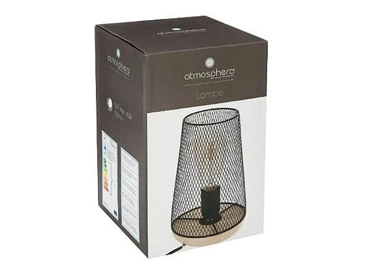 Atmosphera Lámpara de mesa de rejilla y madera Negro Outlet