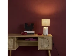 Sweeek Lámpara De Mesa-Lámpara de mesa interior cerámica pantalla efecto ratán Verde