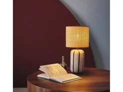 Sweeek Lámpara De Mesa-Lámpara de mesa interior de cerámica, pantalla efecto ratán Blanco