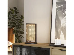 VS Venta-stock Lámpara De Mesa-Lámpara de mesa Isao de ratán natural, diámetro 20 cm Beige
