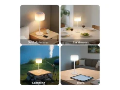 NETTLIFE Lámpara De Mesa-Lámpara de mesa LED inalámbrica , funciona con pilas, regulable de 3000 K a 6500 K, recargable por USB-C, altura ajustable, resistente al agua. Blanco