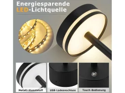 Hot NETTLIFE Lámpara de mesa LED inalámbrica , regulable de 3000k a 6500k, con puerto USB-C, táctil, color Negro