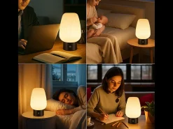 NETTLIFE Lámpara de mesa LED inalámbrica recargable : lámpara táctil USB, cristal , regulable 3000K–6500K, IP44, para dormitorio y cocina Blanco New
