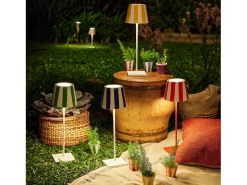 Lámpara De Mesa-Lámpara de mesa LED Poldina Lido de rayas rojas, recargable y regulable con duración de batería de hasta 12 horas. Para uso exterior IP65 Rojo