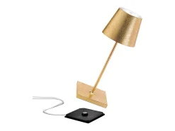 Lámpara De Mesa-Lámpara de mesa LED Poldina Pro Mini Gold Leaf recargable y regulable con batería de hasta 12 horas Amarillo