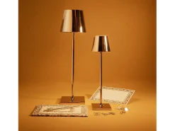Lámpara De Mesa-Lámpara de mesa LED Zafferano Poldina Pro Glossy Gold, recargable y regulable, con duración de batería de hasta 12 horas. Amarillo