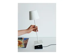 Sale Lámpara de mesa LED Zafferano Poldina Pro Mini Corten, recargable y regulable, con duración de batería de hasta 12 horas Marru00f3n