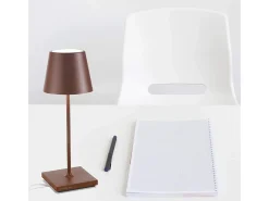 Sale Lámpara de mesa LED Zafferano Poldina Pro Mini Corten, recargable y regulable, con duración de batería de hasta 12 horas Marru00f3n
