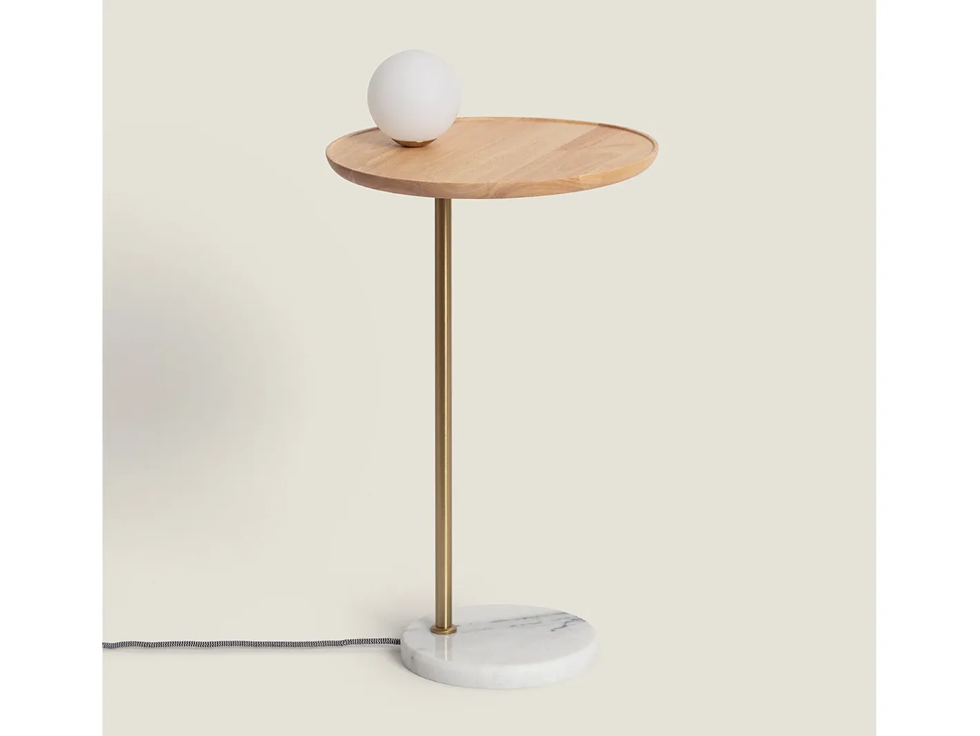 Ledkia Lámpara de Mesa Madera y Cristal Brandt / Dorado Blanco Sale