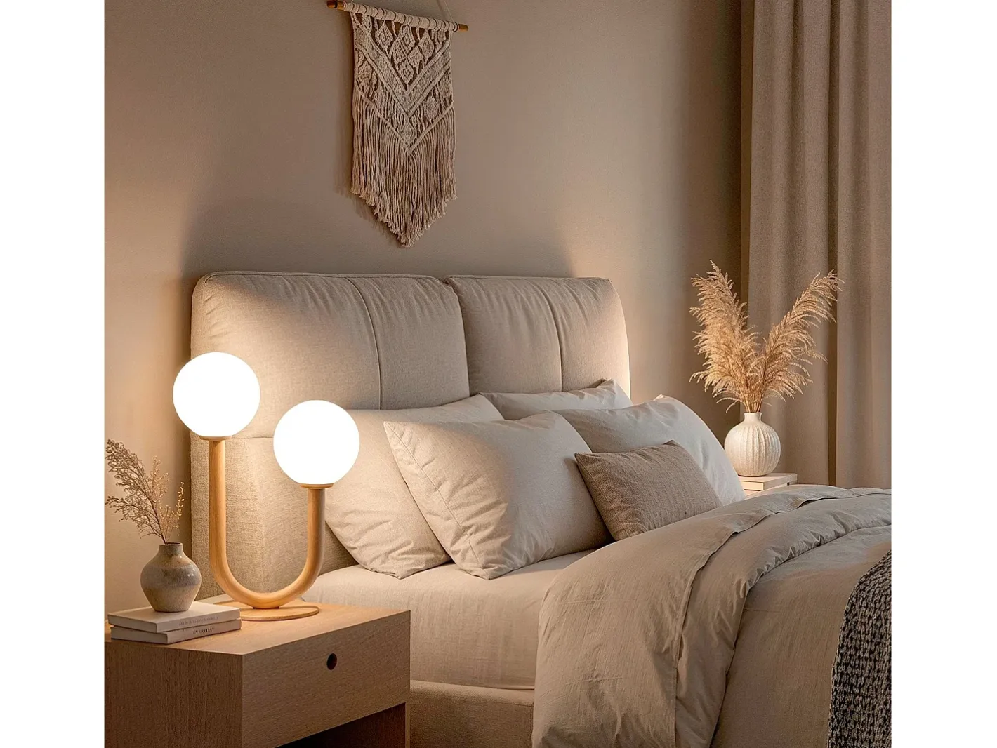 Hot Ledkia Lámpara de Mesa Metal y Cristal Zeina Beige