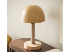 Hot Ledkia Lámpara de Mesa Metal y Madera Mallavi Amarillo