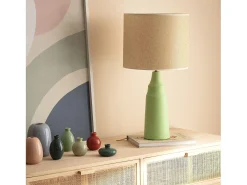 Hot Ledkia Lámpara de Mesa Metal y Tela Muka Menta Verde
