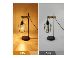 Sale NETTLIFE Lámpara de mesa para salón, lámpara de mesa vintage de madera: lámpara de noche negra, 1 luz, diseño industrial, metal, casquillo E27 sin bombilla Marru00f3n
