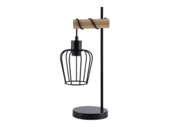 Sale NETTLIFE Lámpara de mesa para salón, lámpara de mesa vintage de madera: lámpara de noche negra, 1 luz, diseño industrial, metal, casquillo E27 sin bombilla Marru00f3n