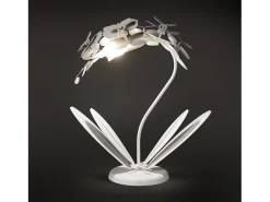 Lámpara De Mesa-Lámpara de mesa pequeña Orchidea 38x20x57 cm en hierro cortado a láser Diseño floral moderno Conexión E14 Made in Italy Blanco