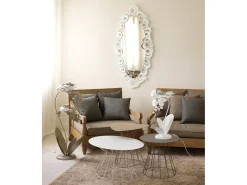Lámpara De Mesa-Lámpara de mesa pequeña Orchidea 38x20x57 cm en hierro cortado a láser Diseño floral moderno Conexión E14 Made in Italy Blanco